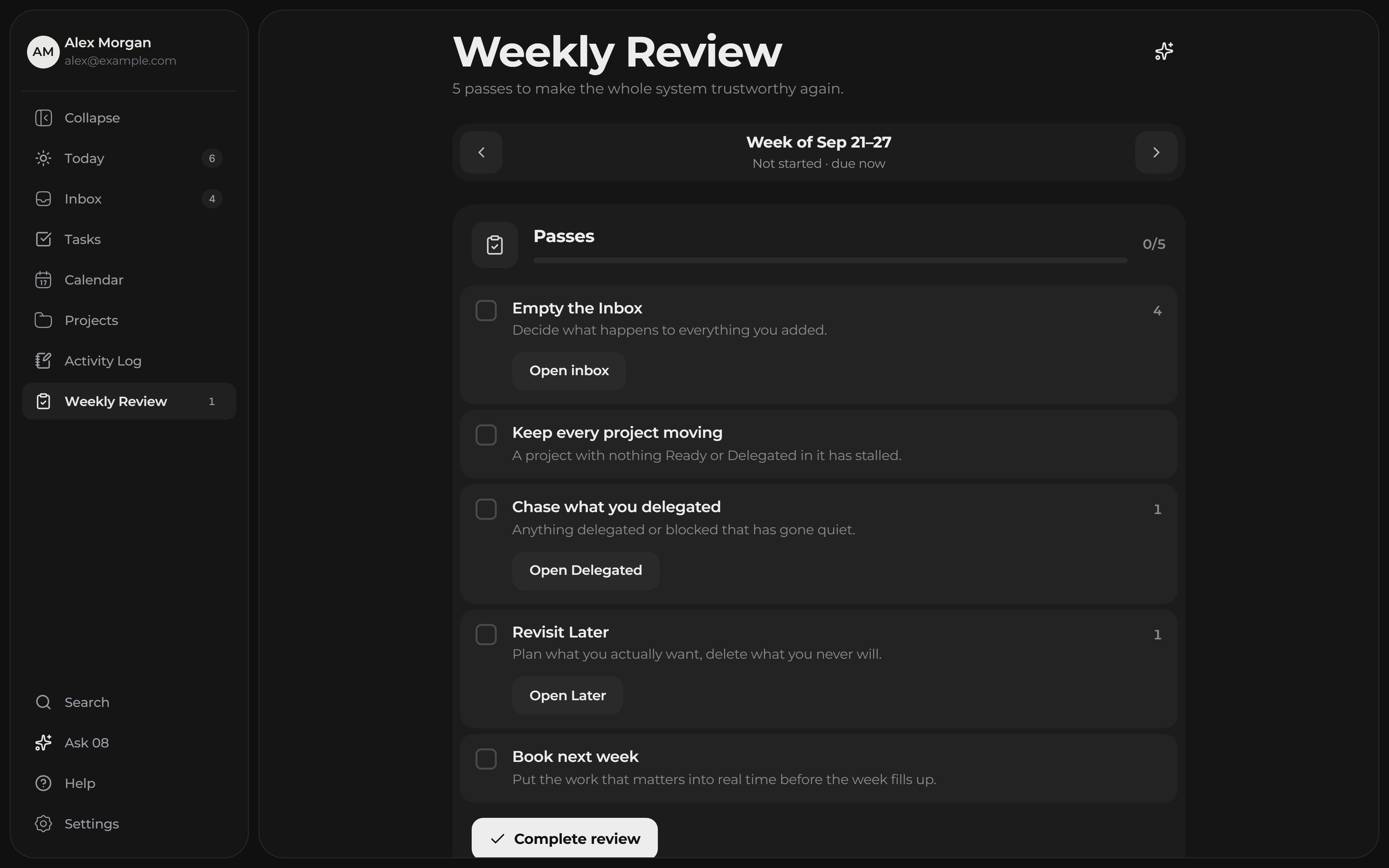The 08 Studio weekly review: empty the inbox, keep projects moving, book next week