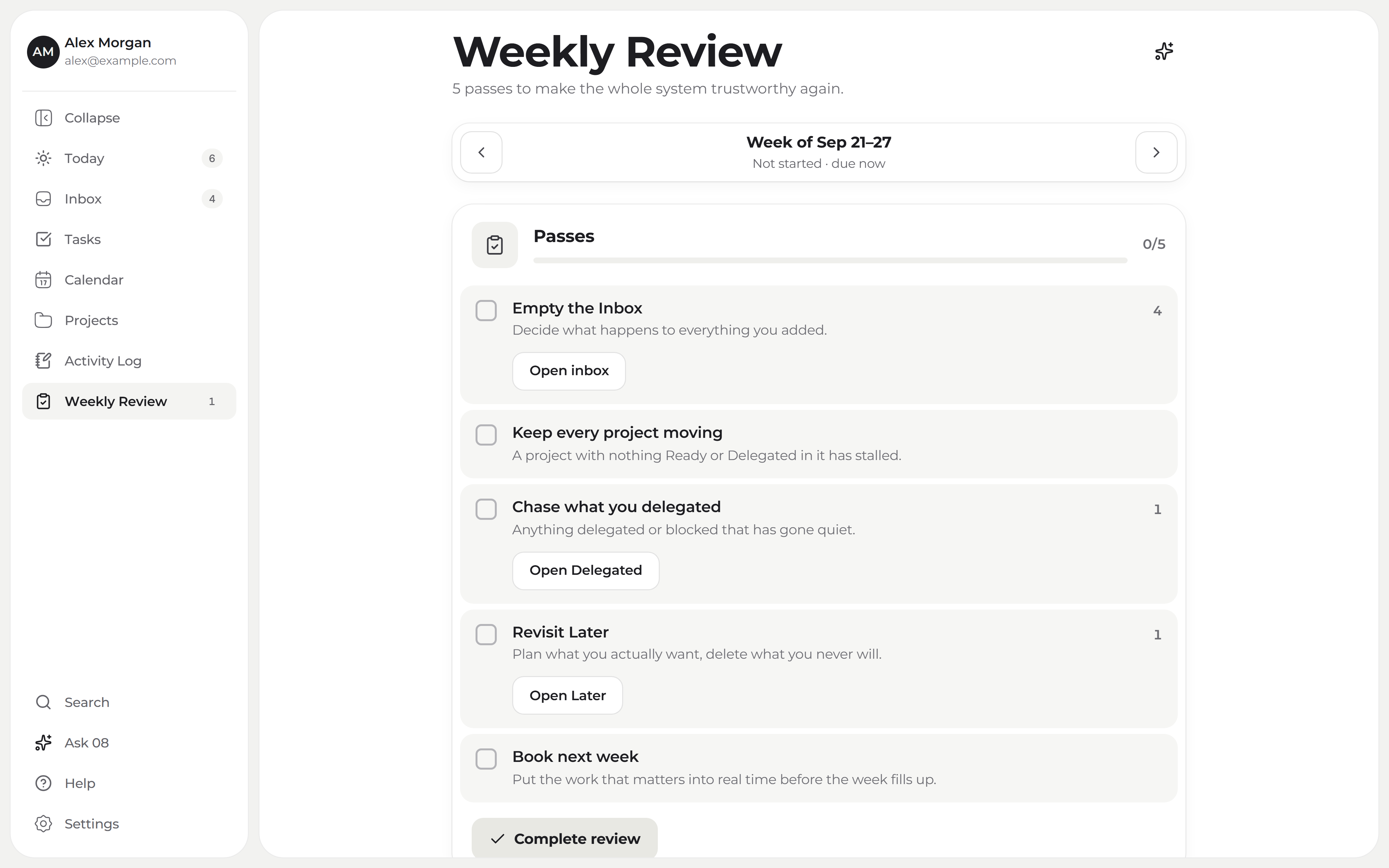 The 08 Studio weekly review: empty the inbox, keep projects moving, book next week